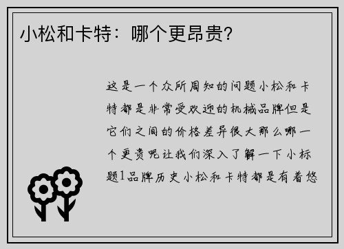 小松和卡特：哪个更昂贵？