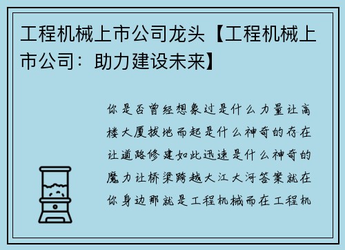 工程机械上市公司龙头【工程机械上市公司：助力建设未来】