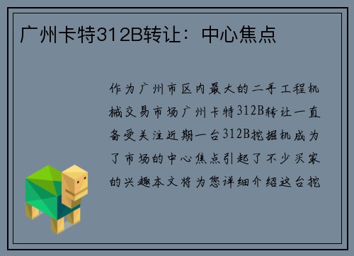 广州卡特312B转让：中心焦点